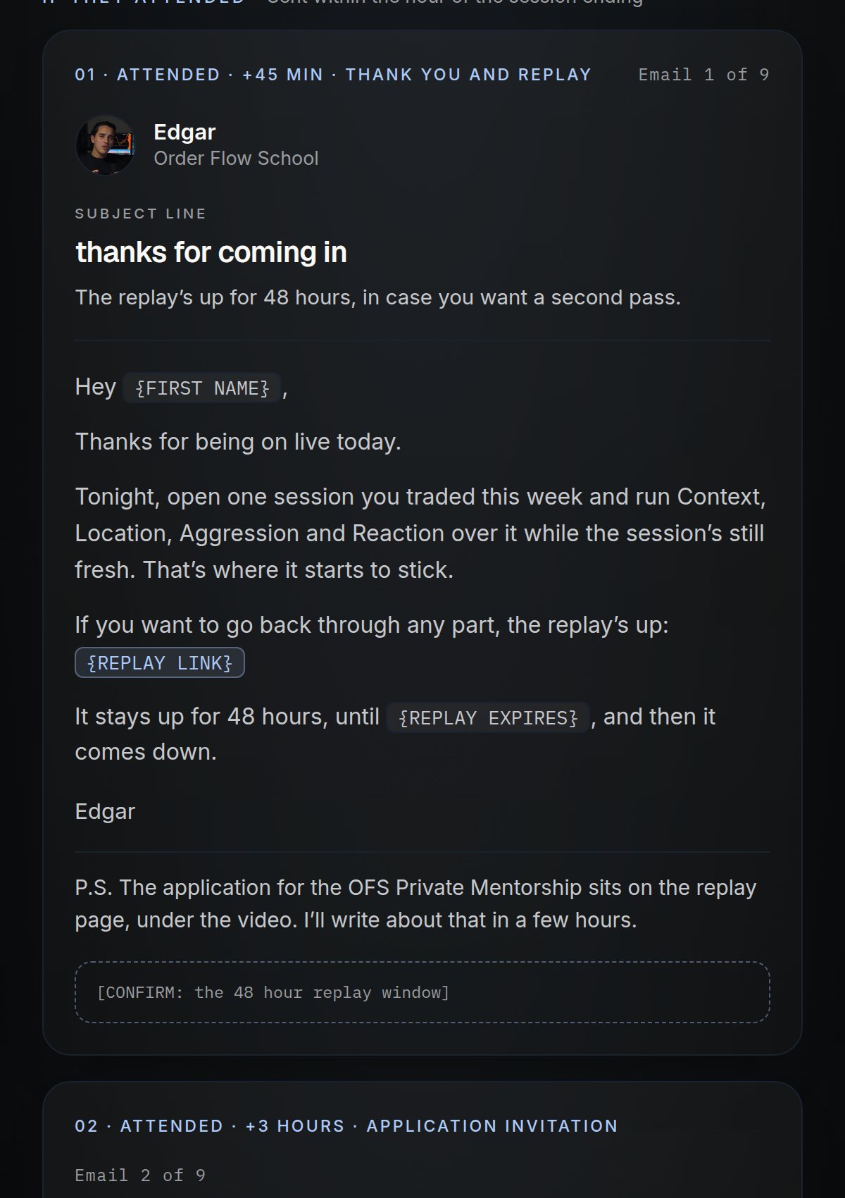 Post-webinar emails preview