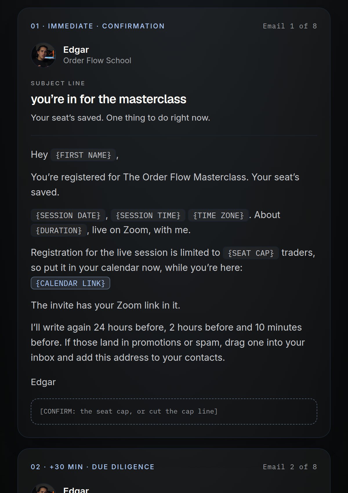 Pre-webinar emails preview